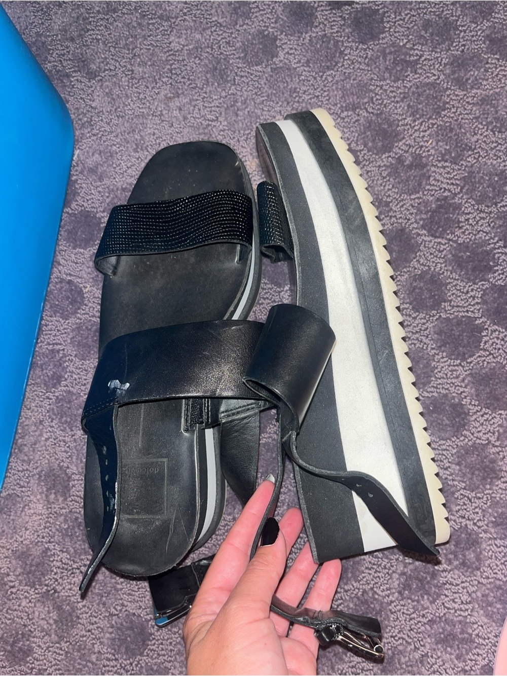 Dolce Vita Black and White Platform Slide Sandals
